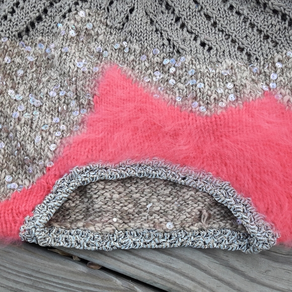 Chunky Knit Sweater Handmade Fuzzy Soft Fun Unique Ugly Cute Valentine Pink Fur - Picture 7 of 16